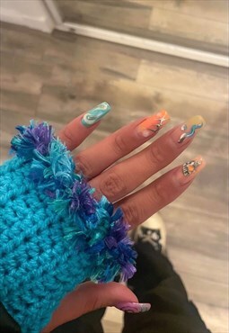 Turquoise Fluffy Fingerless Gloves