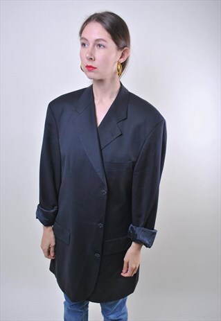 VINTAGE BLACK MINIMALIST WOMEN 80S SUIT OVERSIZE BLAZER