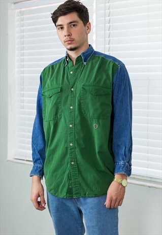 VINTAGE TOMMY HILFIGER SHIRT COLOR BLOCK DENIM LOGO S 17.6