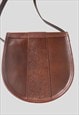 70'S DARK BROWN EMBOSSED LEATHER VINTAGE SADDLE BAG 