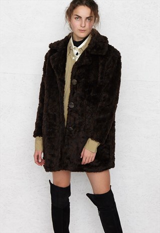 VINTAGE BROWN FAUX FUR COAT