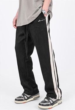 Black Relaxed Fit Pants Suede Trousers Sweatpants Y2k