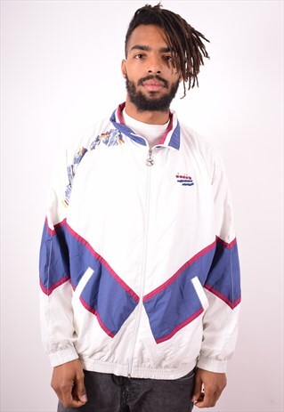 DIADORA MENS VINTAGE TRACKSUIT TOP JACKET XL WHITE 90S