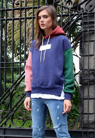 NAVY MULTICOLOR PANELED HOODIE