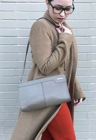 VINTAGE TAUPE LIZARD EMBOSSED LEATHER SHOULDER BAG