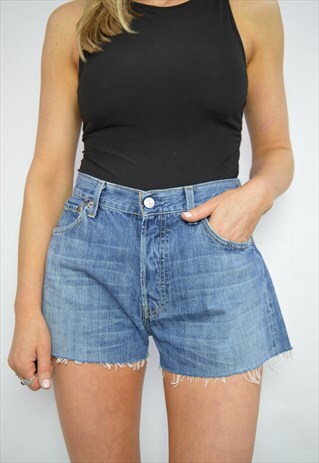 90S LEVI'S 501 MEDIUM BLUE WASH HIGH WAIST JEAN SHORTS RETRO