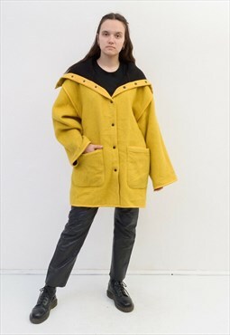 Oversized Wool Coat Overcoat Double Sided Jacket Yellow VTG