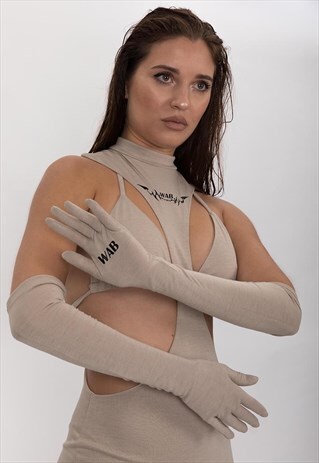 LONG NUDE GLOVES WITH PRINT
