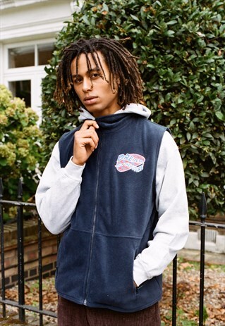 FLEECE GILET NAVY BLUE WITH DREAM INTO THE FUTURE EMBROIDERY