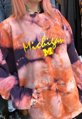 USA MICHIGAN TIE DYE FLEECE CREW SWEATSHIRT