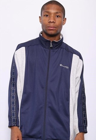 VINTAGE CHAMPION TAPE LOGO TRACK JACKET BLUE
