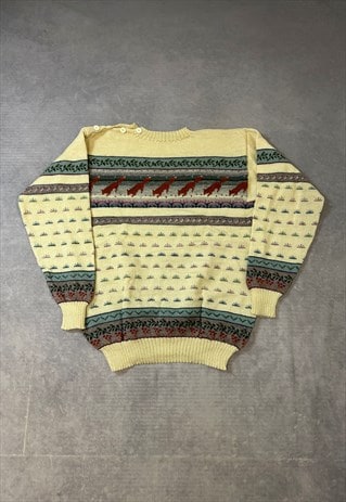 VINTAGE KNITTED JUMPER ABSTRACT CUTE FOX PATTERNED SWEATER