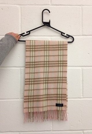 ONE OFF VINTAGE BABY PINK TARTAN BURBERRY CASHMERE SCARF