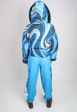 'APHRODITE' Waterproof Puffer Standard Length Coat In Blue