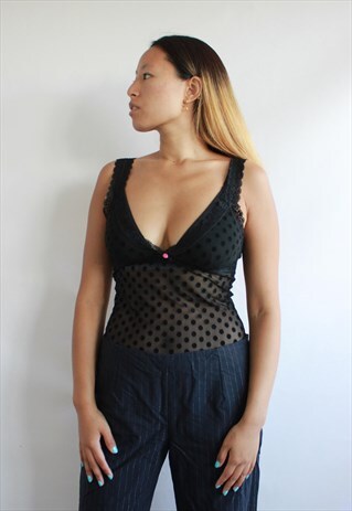 BLACK POLKA DOT MESH TOP