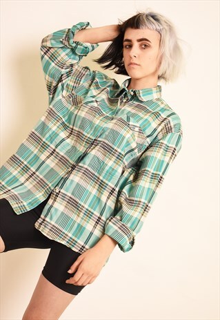 90S RETRO TARTAN CHECKED WORKWEAR PRINT SHIRT TOP