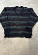 VINTAGE ABSTRACT KNITTED JUMPER PATTERNED GRANDAD SWEATER