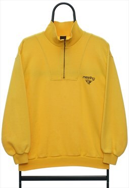 Vintage 90s Meeting Yellow Quarter Zip Sweatshirt Womens