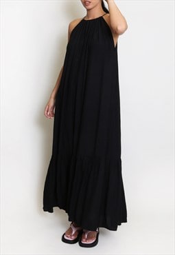 High Neck Smock Maxi Dress In Black