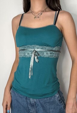 Vintage Romantic Teal Top with Lace