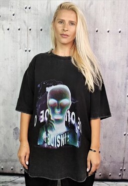 Alien print tee creepy graphic t-shirt grunge top acid black