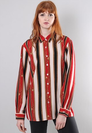 VINTAGE 80S STRIPE CHAIN PATTERNED SHIRT