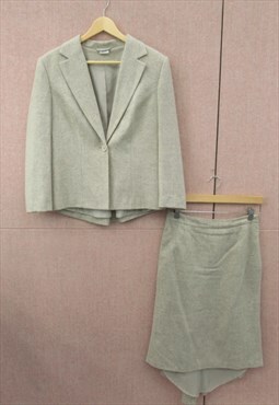 90's Grunge Vintage Skirt Suit Oatmeal Green 