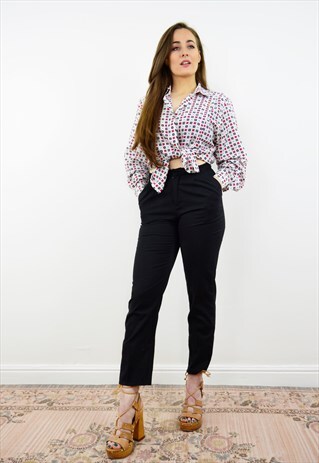 VINTAGE 80S WHITE SQUARED POLKA DOT PRINT SHIRT