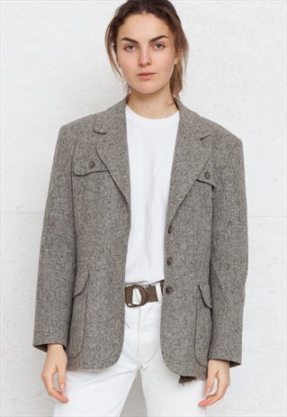 VINTAGE GREY WOOL BLAZER JACKET