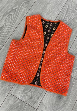 Boho Waistcoat in Reversible Quilted Red and Black Print