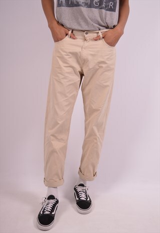 TOMMY HILFIGER MENS VINTAGE TROUSERS W34 L34 BEIGE 90S