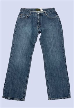 Mid Wash Blue Cotton Straight Leg Casual Denim Jeans