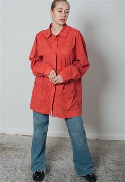 Vintage 70s Long Sleeve Faux Suede Women Shirt Jacket M