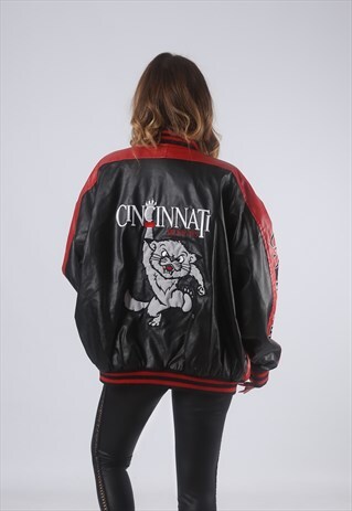 VINTAGE PVC NFL BOMBER JACKET USA FOOTBALL UK 18 (G2D)