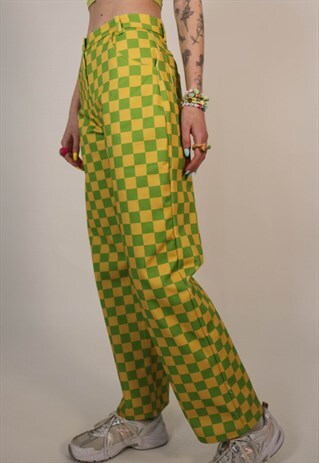 YELLOW CHECKERBOARD STRAIGHT LEG JEANS