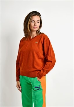 LACOSTE vintage jumper semi wool sweater orange women retro 