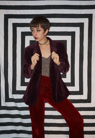 VINTAGE 80'S MAROON VELVET BLAZER JACKET