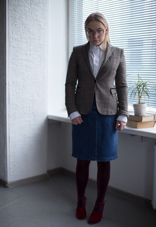 VINTAGE 90'S GREY TARTAN LONG SLEEVES JACKET
