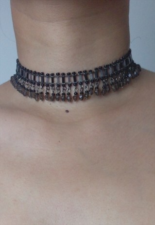 BLACK EMBROIDERY FRINGE CHOCKER