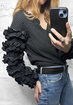 Unique Polka Dot Ruffle Blouse / Jacket - Small