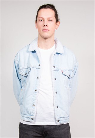 90'S LEVI'S LIGHT BLUE FAUX SHERLING LINED DENIM JACKET