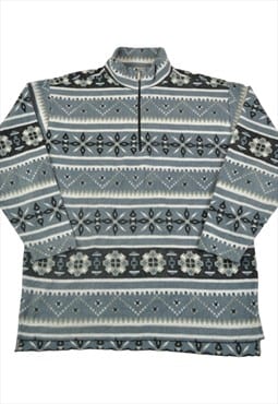Vintage Fleece Jacket Retro Pattern Blue/Grey Large