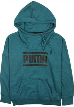 Vintage 90's Puma Hoodie Pullover Spellout Turquoise Blue