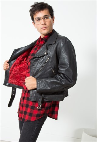 VINTAGE BIKER LEATHER JACKET / S30