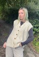 Vintage Size XL Chunky Knitted Wool Sweater Vest in Cream