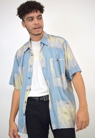 VINTAGE 90S BLUE YELLOW SQUARES PRINT SHIRT