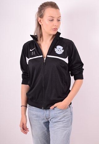 NIKE WOMENS VINTAGE TRACKSUIT TOP JACKET LARGE BLACK 90S