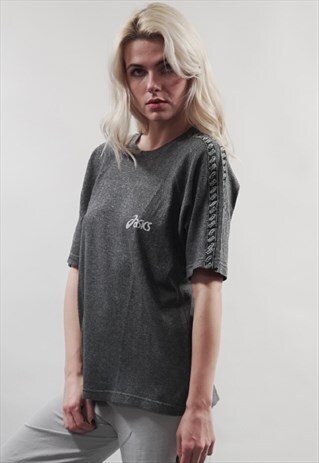 VINTAGE 90'S ASICS TAPED DARK GREY T-SHIRT