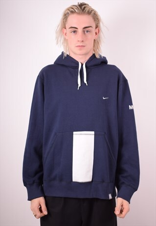 NIKE MENS VINTAGE HOODIE JUMPER LARGE BLUE 90S