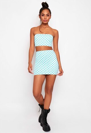 AQUA SPOTTY CO-ORD SKIRT SET